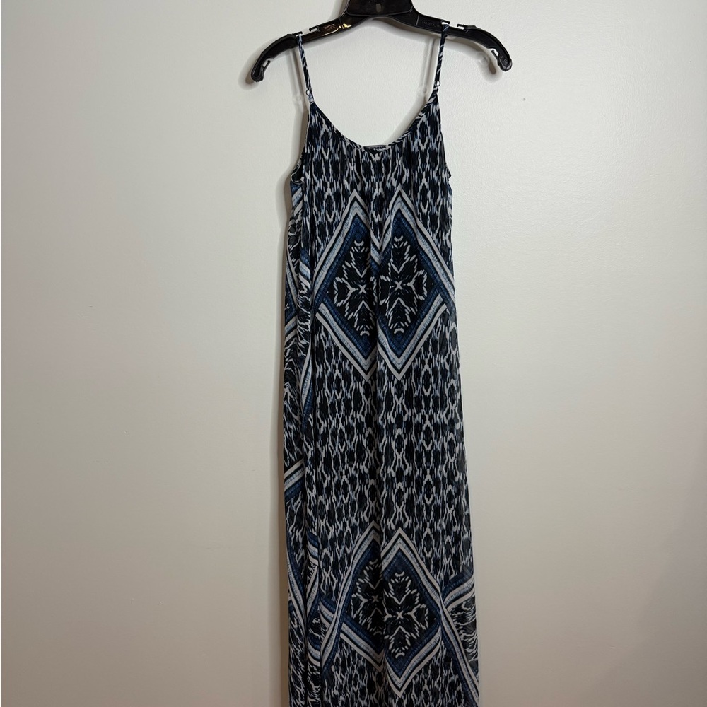 Express Blue & Black Patterned Sheer Maxi Dress